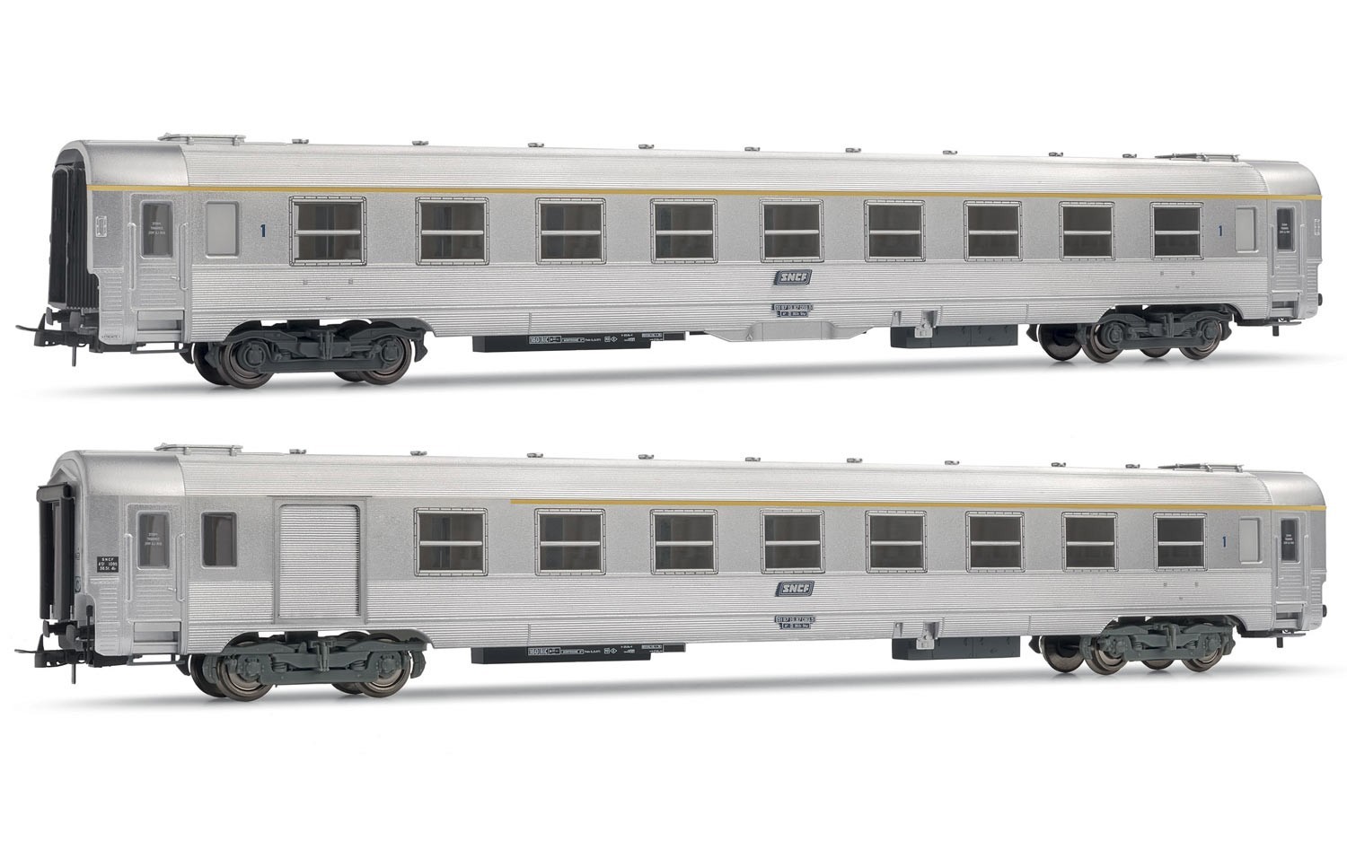 Wagon Voyageurs Jouef SNCF - Voiture 1re Classe A8 Type DEV Inox, Liseret Jaune - Occasion, Référence 451
